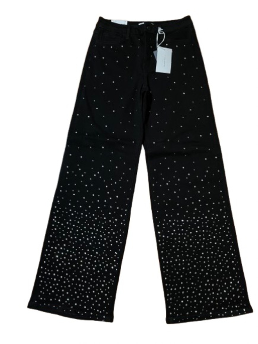 NWT Flying Monkey High Rise Black Wide-Leg Jeans with Rhinestone Detail Size 29
